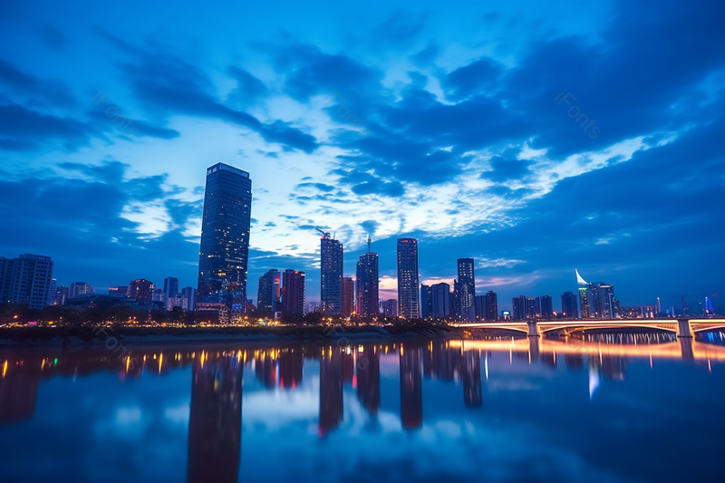 蓝天白云城市夜景实拍摄影图,高清,摄影图,摄影图片,图片大全,摄影图免费下载